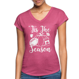 Tis The Season Pumpkins Women's Tri-Blend V-Neck T-Shirt CK1621) - heather raspberry