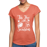Tis The Season Pumpkins Women's Tri-Blend V-Neck T-Shirt CK1621) - heather bronze