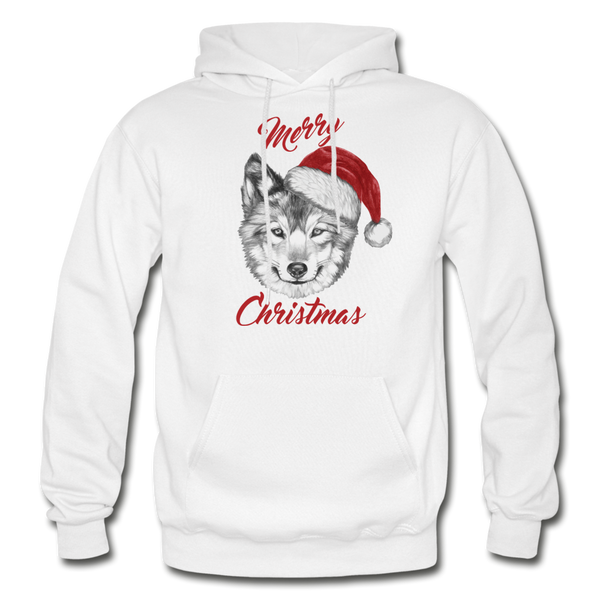 Wolf Merry Christmas Gildan Heavy Blend Adult Hoodie - white
