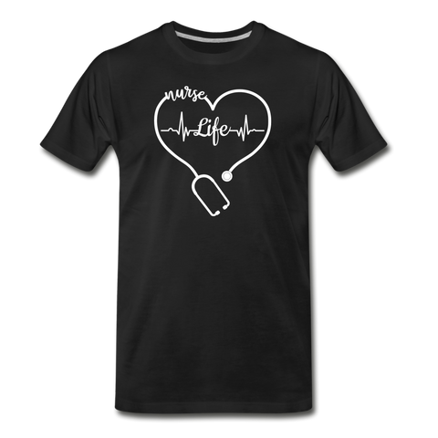 Nurse Life Stethoscope and Heart Beat Men's Premium T-Shirt (CK - black