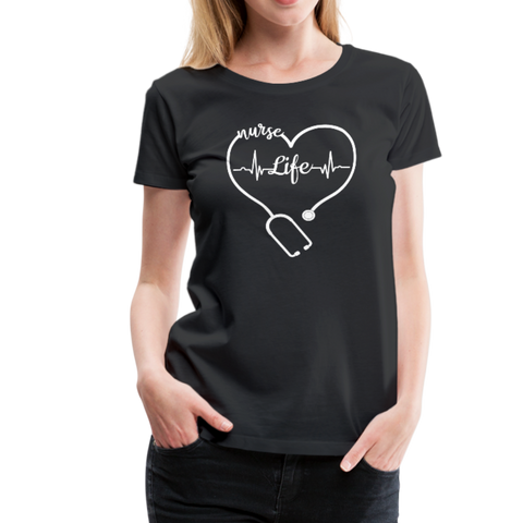 Nurse Life Heart Stethoscope and Heartbeat Women’s Premium T-Shirt (CK1658) - black