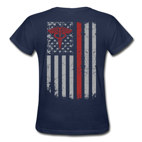 Nurse Flag Red Stethoscope Front Gildan Ultra Cotton Ladies T-Shirt - navy