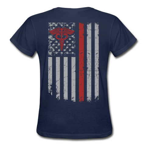Nurse Flag Red Stethoscope Front Gildan Ultra Cotton Ladies T-Shirt - navy