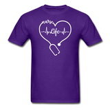 Nurse Life Heartbeat Stethoscope Heart Gildan Ultra Cotton Adult T-Shirt - purple