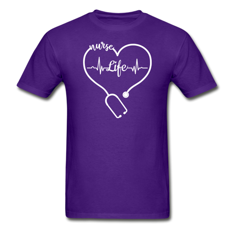 Nurse Life Heartbeat Stethoscope Heart Gildan Ultra Cotton Adult T-Shirt - purple