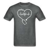 Nurse Life Heartbeat Stethoscope Heart Gildan Ultra Cotton Adult T-Shirt - deep heather