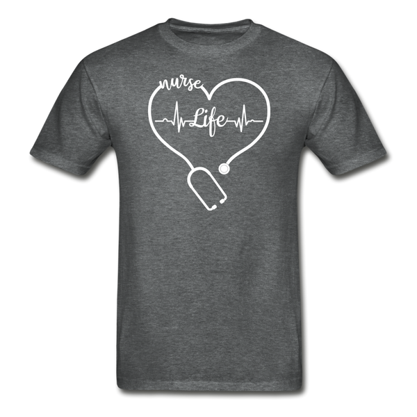 Nurse Life Heartbeat Stethoscope Heart Gildan Ultra Cotton Adult T-Shirt - deep heather