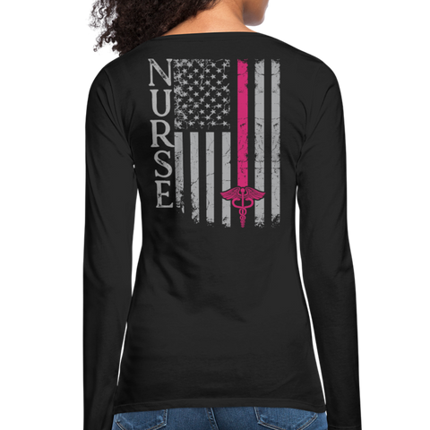 RN Nurse Flag American Nurse Women's Premium Long Sleeve T-Shirt (CK1618) - black