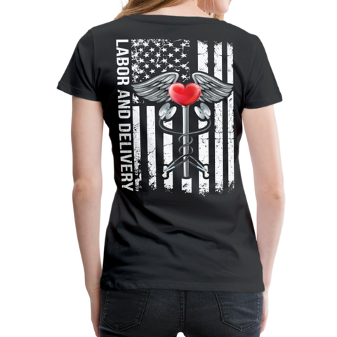 Labor and Delivery Caduceus Stethoscope Heart Women’s Premium T-Shirt (CK1820) - black