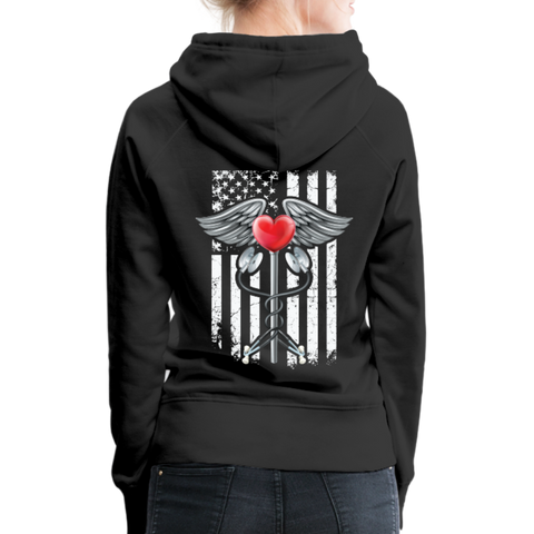 Nurse Flag Caduceus Stethoscope Heart Women’s Premium Hoodie (CK1822) - black