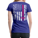 Nurse Flag Back Caduceus Front Women’s Premium T-Shirt (CK1824) - royal blue
