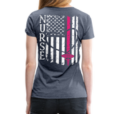 Nurse Flag Back Caduceus Front Women’s Premium T-Shirt (CK1824) - heather blue
