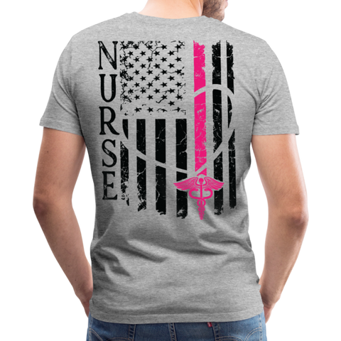 Nurse Flag Back Caduceus Front Men's Premium T-Shirt (CK1824) - heather gray