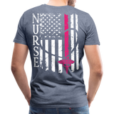 Nurse Flag Back Caduceus Front Men's Premium T-Shirt (CK1824) - heather blue