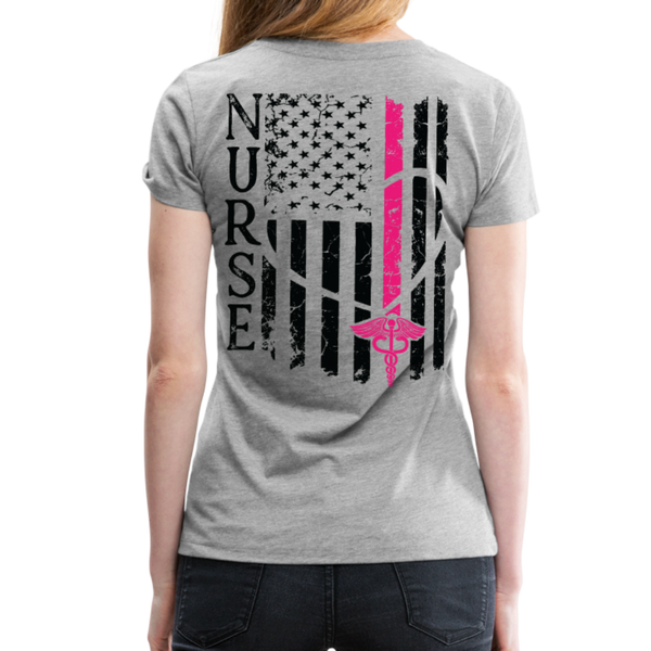 Nurse Flag Back Caduceus Front Women’s Premium T-Shirt (CK1824) - heather gray