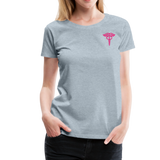 Nurse Flag Back Caduceus Front Women’s Premium T-Shirt (CK1824) - heather ice blue