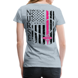 Nurse Flag Back Caduceus Front Women’s Premium T-Shirt (CK1824) - heather ice blue
