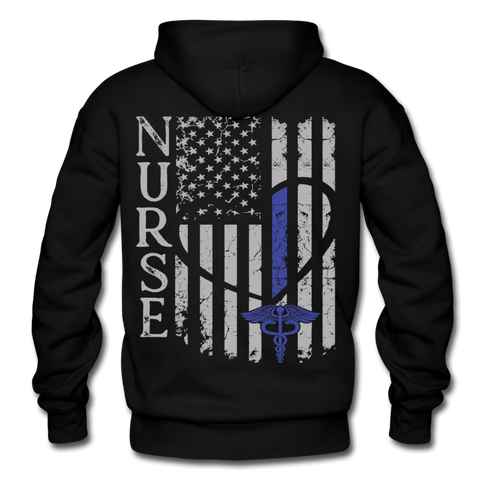 Nurse Flag Blue Pullover Gildan Heavy Blend Adult Hoodie - black