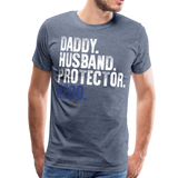 Daddy Husband Protector Hero American Flag Men's Premium T-Shirt (CK1872) - heather blue