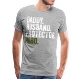 Daddy Hero Protector Hero Military Green Flag on Back Men's Premium T-Shirt - heather gray