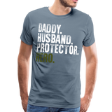 Daddy Hero Protector Hero Military Green Flag on Back Men's Premium T-Shirt - steel blue