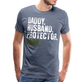 Daddy Hero Protector Hero Military Green Flag on Back Men's Premium T-Shirt - heather blue