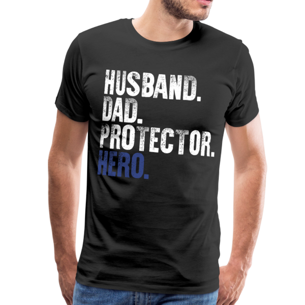 Husband Dad Protector Hero Blue Men's Premium T-Shirt (CK1924) - black