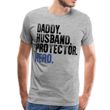 Daddy Husband Protector Hero American Blue Line Flag Back Men's Premium T-Shirt (CK1872) - heather gray
