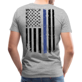 Daddy Husband Protector Hero American Blue Line Flag Back Men's Premium T-Shirt (CK1872) - heather gray