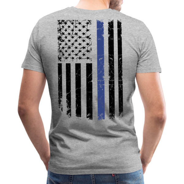 Daddy Husband Protector Hero American Blue Line Flag Back Men's Premium T-Shirt (CK1872) - heather gray