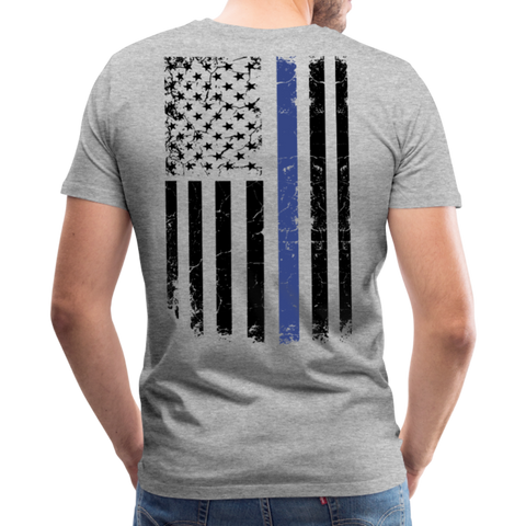 Daddy Husband Protector Hero American Blue Line Flag Back Men's Premium T-Shirt (CK1872) - heather gray