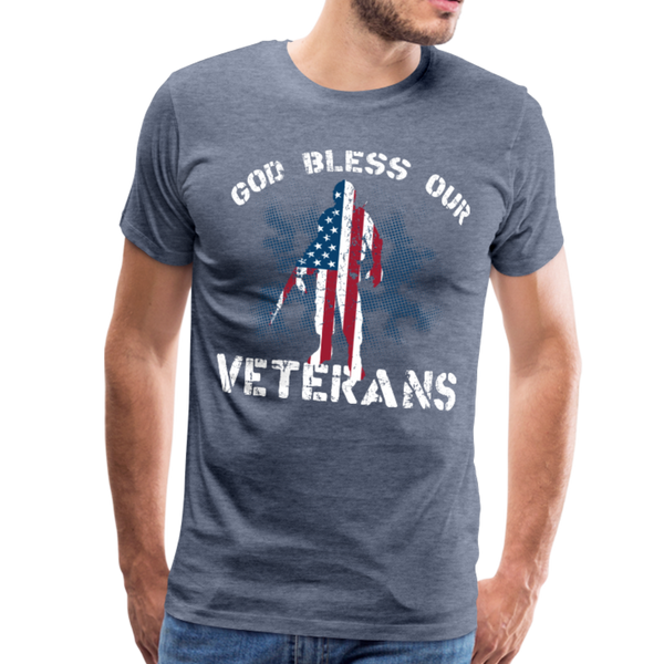 God Bless Our Veterans Men's Premium T-Shirt (CK1509) - heather blue