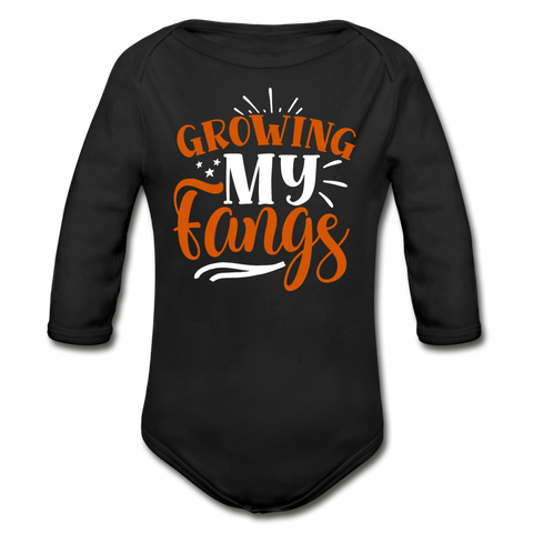 Growing my Fangs Organic Long Sleeve Baby Bodysuit - black