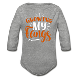 Growing my Fangs Organic Long Sleeve Baby Bodysuit - heather gray