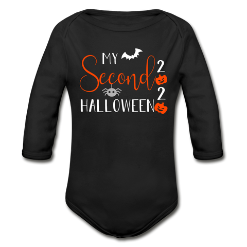 My Second Halloween Organic Long Sleeve Baby Bodysuit - black