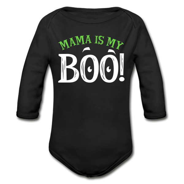 Mama is my Boo Organic Long Sleeve Baby Bodysuit - black