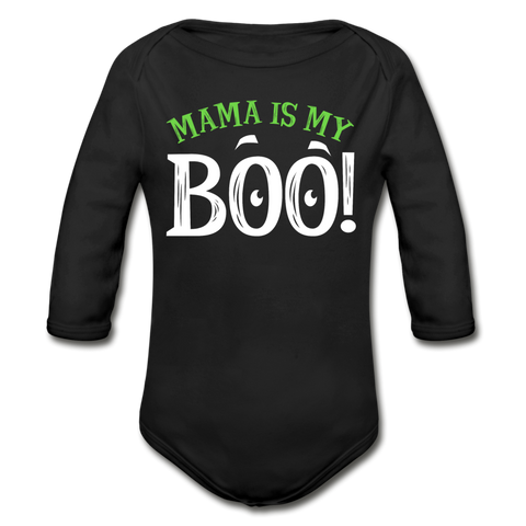 Mama is my Boo Organic Long Sleeve Baby Bodysuit - black