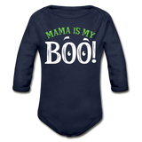 Mama is my Boo Organic Long Sleeve Baby Bodysuit - dark navy