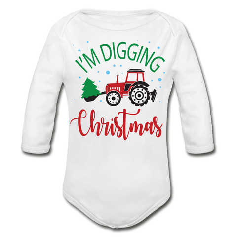 I'm Digging Christmas Organic Long Sleeve Baby Bodysuit - white