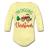 I'm Digging Christmas Organic Long Sleeve Baby Bodysuit - washed yellow