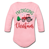 I'm Digging Christmas Organic Long Sleeve Baby Bodysuit - light pink