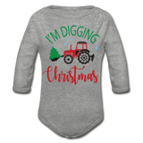 I'm Digging Christmas Organic Long Sleeve Baby Bodysuit - heather gray