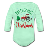 I'm Digging Christmas Organic Long Sleeve Baby Bodysuit - light mint