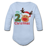 My Second Christmas Organic Long Sleeve Baby Bodysuit - sky