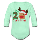 My Second Christmas Organic Long Sleeve Baby Bodysuit - light mint