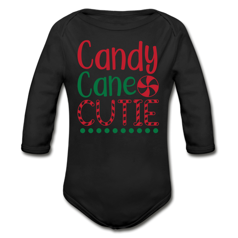 Candy Cane Cutie Organic Long Sleeve Baby Bodysuit - black
