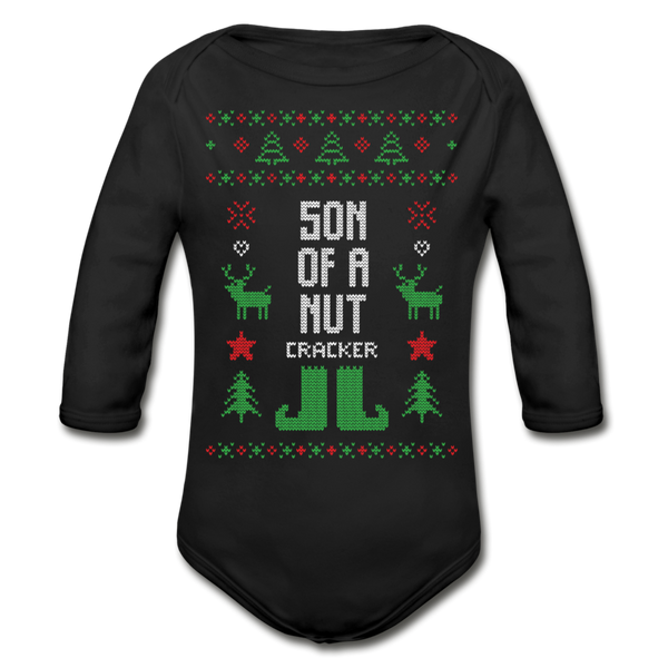 Son of a nut cracker Organic Long Sleeve Baby Bodysuit - black