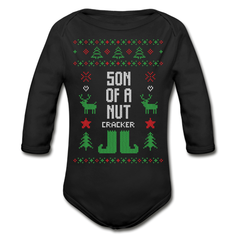 Son of a nut cracker Organic Long Sleeve Baby Bodysuit - black