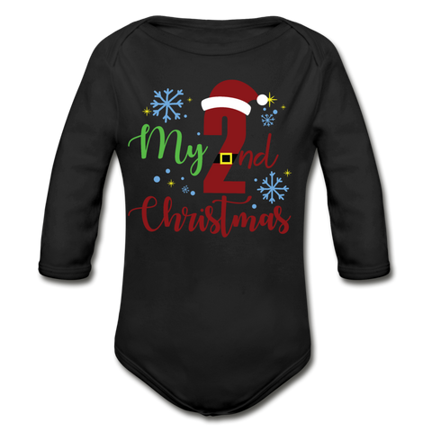 My Second Christmas Organic Long Sleeve Baby Bodysuit - black
