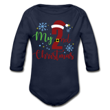 My Second Christmas Organic Long Sleeve Baby Bodysuit - dark navy